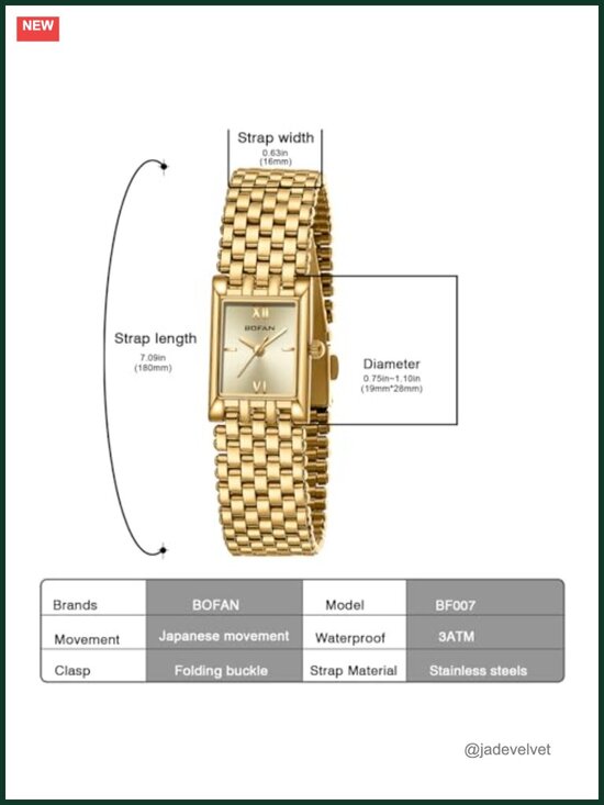 Luxury Gold Watch for Women Stainless Steel Bracelet Square Dial Japanese